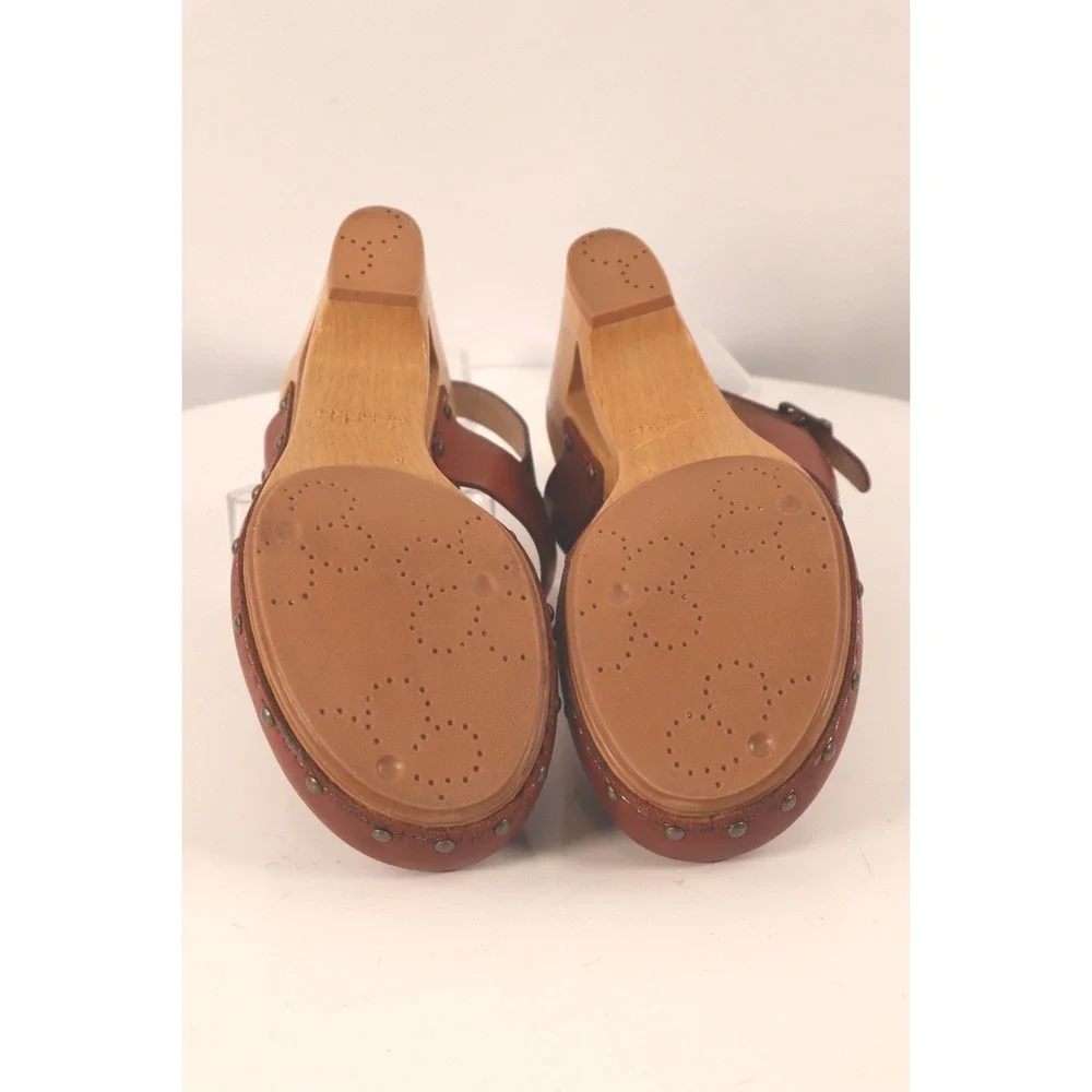 Dansko Brown Leather Slingback Clog Platform Heels Studded Wood Sole EU39/US 8 - Picture 8 of 8